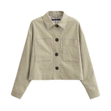 Women Jacket Fall Lapels Single-Breasted Long Sleeve Pocket Shirt Coat Jacket