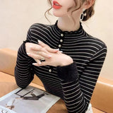 Women Knitted Pullover Turtleneck Winter Striped Sweater Sweater