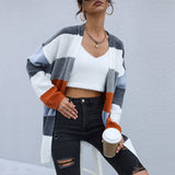 Women Knitted Sweater Autumn and Winter Leisure Knitted Coat Color Matching Long Sleeve Sweater Cardigan