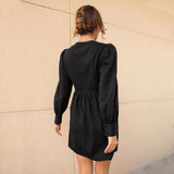 Women Dress Spring and Summer Sexy V-neck Puff Sleeve Long Sleeve Dress