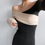 Women Dresses off-Shoulder Long Sleeve Dress Hip Skirt