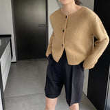 Women Cardigan Sweater Autumn Thick Sweater Button Long Sleeve round Neck Short Top Cardigan Coat 8t3119
