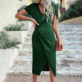 Women Dress V-neck Knitted Midi Dress