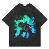 Washed retro T-shirt graphic casual cotton short sleeves