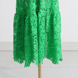 Women Dresses Spring Dress Stand-Collar Hollow-out Dress (Qymy0409)