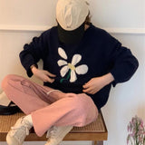Women Knitted Pullover Autumn Winter Retro round Neck Sweater