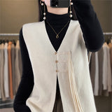 Women Knitwear Spring and Autumn V-neck Knitwear Loose Vest