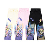 Men Sweatpants Cartoon Graffiti Printing Straight Casual Pants Men Loose-Fitting Wide-Leg Trousers