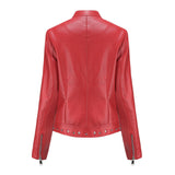 Red Leather Jacket Rivet Leather Clothing with Stand Collar