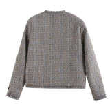 Women Woolen Coat Vintage Tweed Classic Style Raw Edge Shoulder Coat