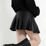 Women Skirt Plaid Stitching PU Leather Skirt