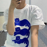 Summer Short Sleeve Loose Cotton Graphic Tees Cartoon Cats