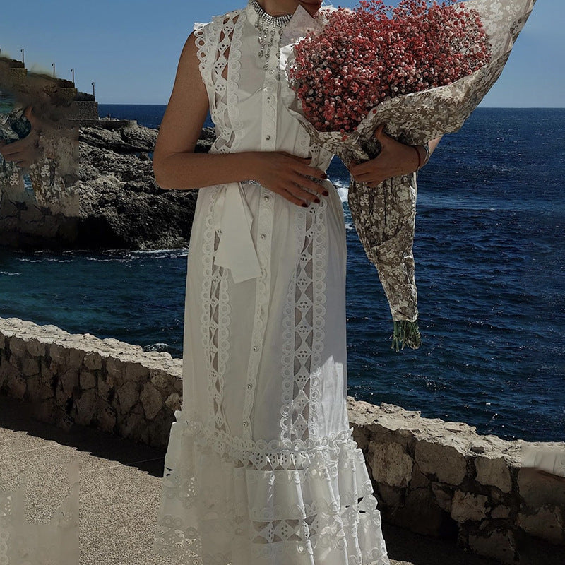 Women Dresses Summer Embroidered Hollow Dress (Qymy0409)