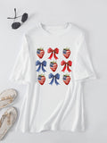 Summer Crew Neck Short Sleeve Printed Bow Casual Women's T-Shirt