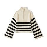 Women Sweater Knit Wear Zipper Striped Sweater Autumn and Winter Turtleneck Knitted Cardigan