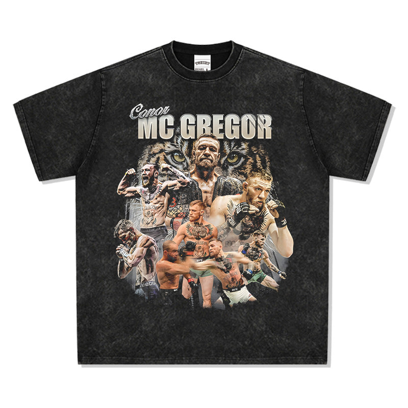 Mens Vintage Boxer T-Shirt American Vintage McGregor Printed Short Sleeve T-Shirt Washed Cotton Top