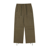 Men Sweatpants Workwear Wide-Leg Casual Pants Pleated Straight Loose Drawstring Ankle-Tied Trousers