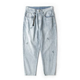 Men Jeans Embroidered Worn Looking Washed-out Jeans