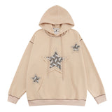 Men Hoodie Five-Pointed Star Embroidered Patch Couple's Tops Loose Casual Hooded Sweater