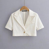 Women Suits Summer One Button Short Linen Small Suit High Waist Short Coat