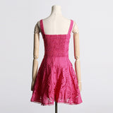Women Dresses Summer Strap Lace Embroidery Hollow Dress (Qymy0409)