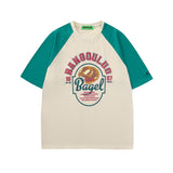 Men T Shirt Retro Alphabet Embroidered Distressed Short Sleeve T-shirt