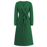 Women Date Dress Sexy Pleated V-neck Dress