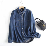 Women Jacket Retro Loose Fleece-lined Denim Shirt