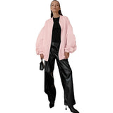 Women Trench Coat Autumn and Winter Satin Coat Pink Girl Loose