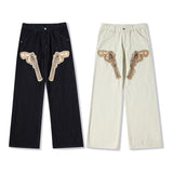Men Jeans Pistol Patchwork Jeans Loose Retro Black Pants