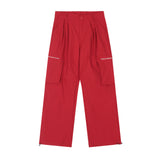 Men Sweatpants Sports Zipper Workwear with Pocket Casual Pants Men Straight-Leg Wide-Leg Pants