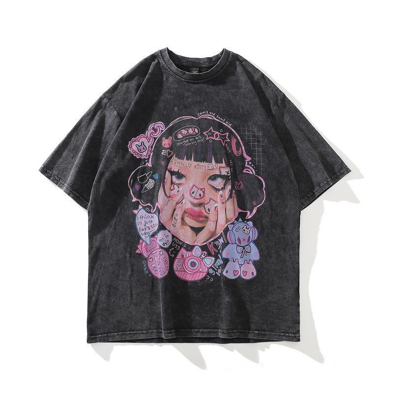 Retro washed short-sleeved T-shirt loose half-sleeved top
