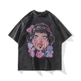 Retro washed short-sleeved T-shirt loose half-sleeved top