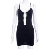 Women Dresses Spring Hollow-out Camisole Sheath Dress (Bla0420)
