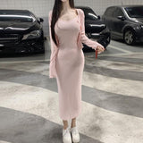 Women Dresses V-neck Strap Long Skirt Split Outer Coat Suit