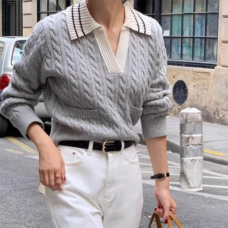 Women Knitwear Fall and Winter Lapels Knitwear Sweater