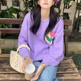 Women Knitwear Autumn Three-Dimensional Flower round Neck Sweater Loose Sweater