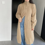 Women Cardigan Sweater Autumn Turtleneck Sweater Long Cardigan Coat Loose Button Woolen Skirt A2215