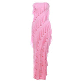 Women Dresses Summer Sexy Backless Slit Tassel Dress (Bla0420)