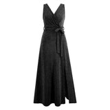 Women Date Dress Sexy Sleeveless V-neck Slit Slim Fit Long Dress