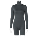 Women Jumpsuit Spring Slim-Fitting Back Zipper Turtleneck Long Sleeve Jumpsuit