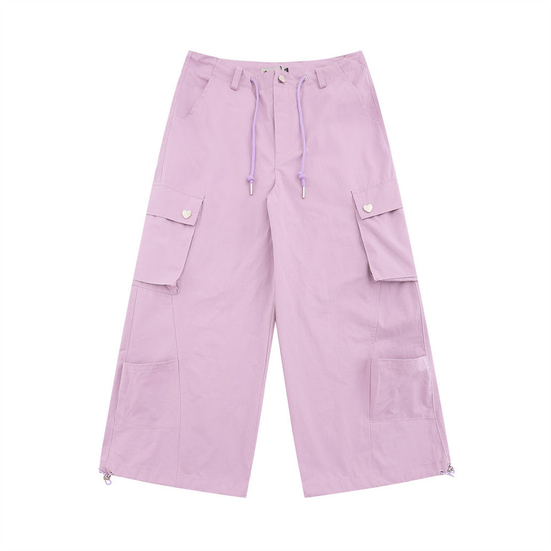 Men Sweatpants Love Button Wide Leg Pants Casual Pants Pocket Drawstring Jogger Pants