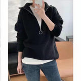 Women Knitted Pullover Autumn and Winter Zipper High Collar Loose Pullover Sweater