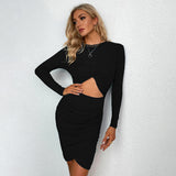 Women Dress Spring and Summer Sexy Hollow-out Slim-Fit Sheath Long Sleeve Dress