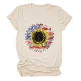 Sunflower Print Short Sleeve Casual Crew Neck T-Shirt Top