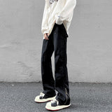 Men Jeans Vintage Jeans Black Elastic Loose Straight Casual Trousers