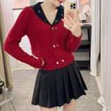 Women Knitwear Spring and Autumn Lapel Double Breasted Sweaters Cardigan