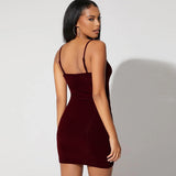 Women Dress Summer Sexy V-neck Velvet Spaghetti Straps Dress