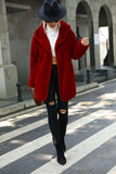 Women Trench Coat Fall Winter Hooded Loose Double-Sided Plush Buckle-Free Cardigan Jacket