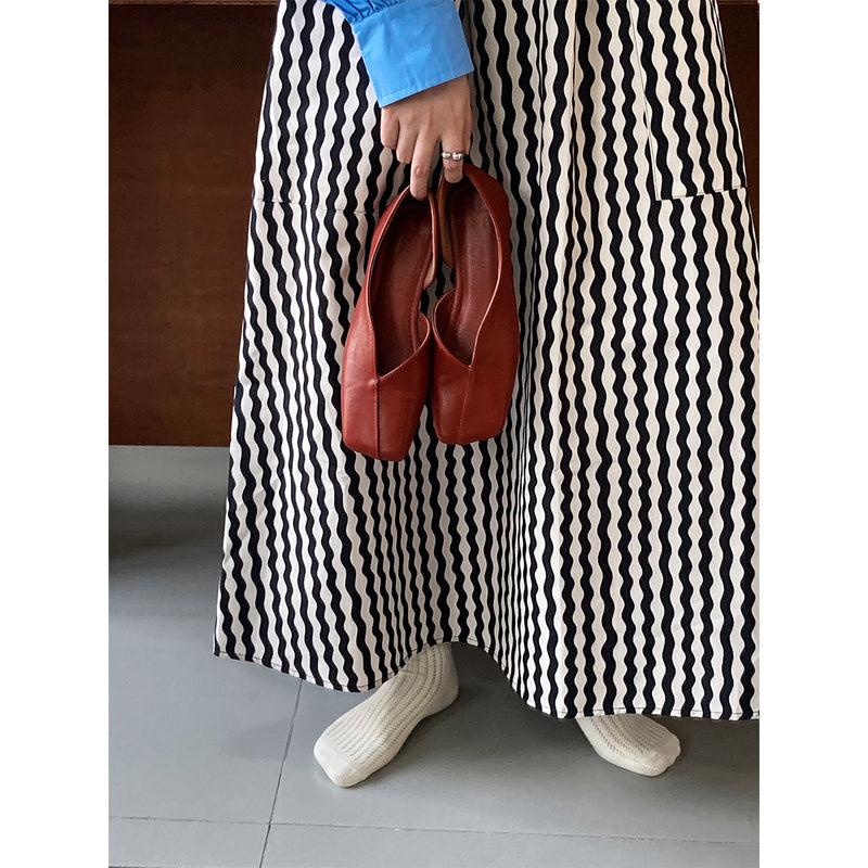 Women Skirt Vertical Striped Skirt Spring A- line Dress
